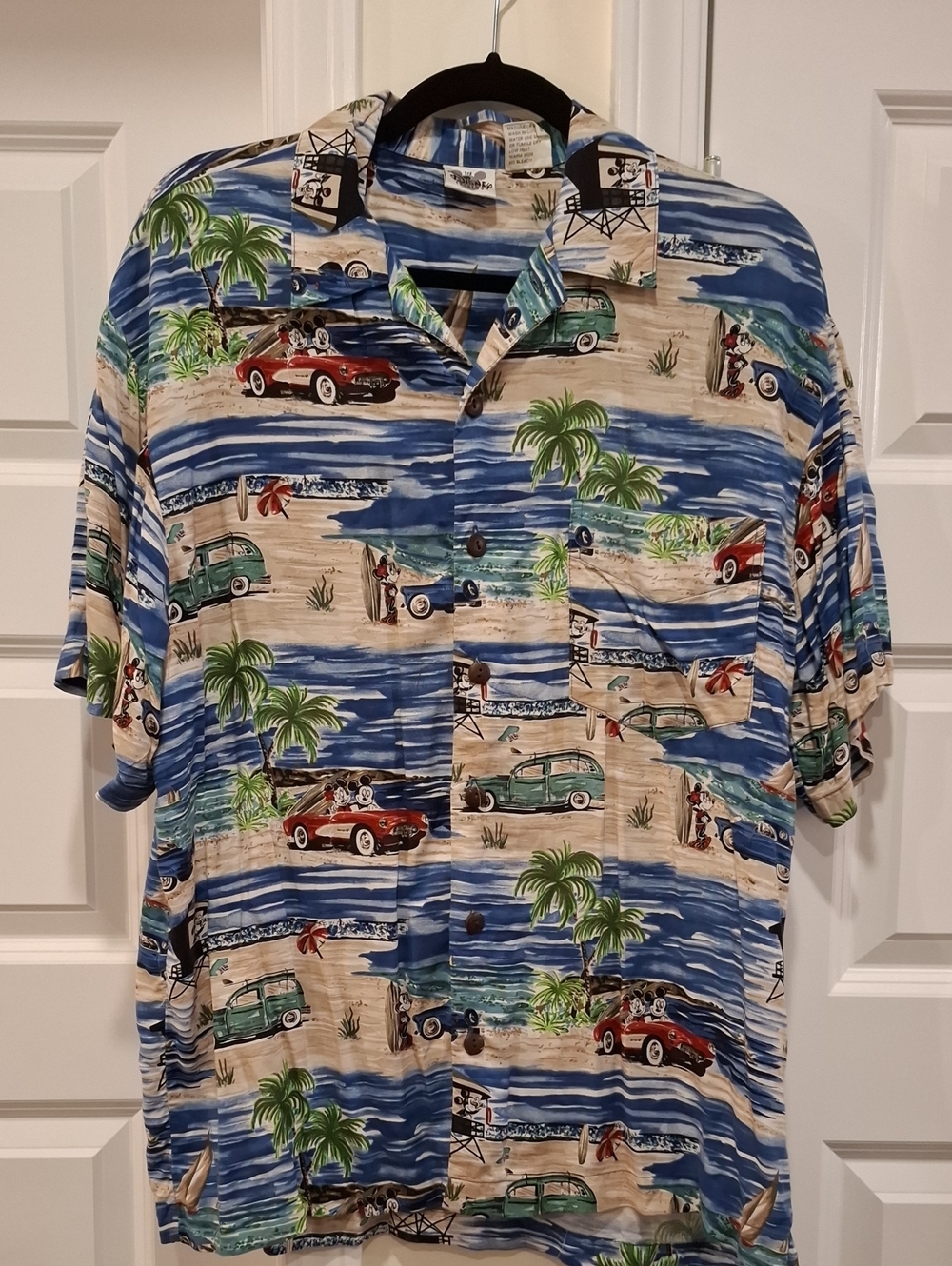 Vintage Disney Catalog Mickey Minnie Car Hawaiian Button Up Shirt Mens Size Med